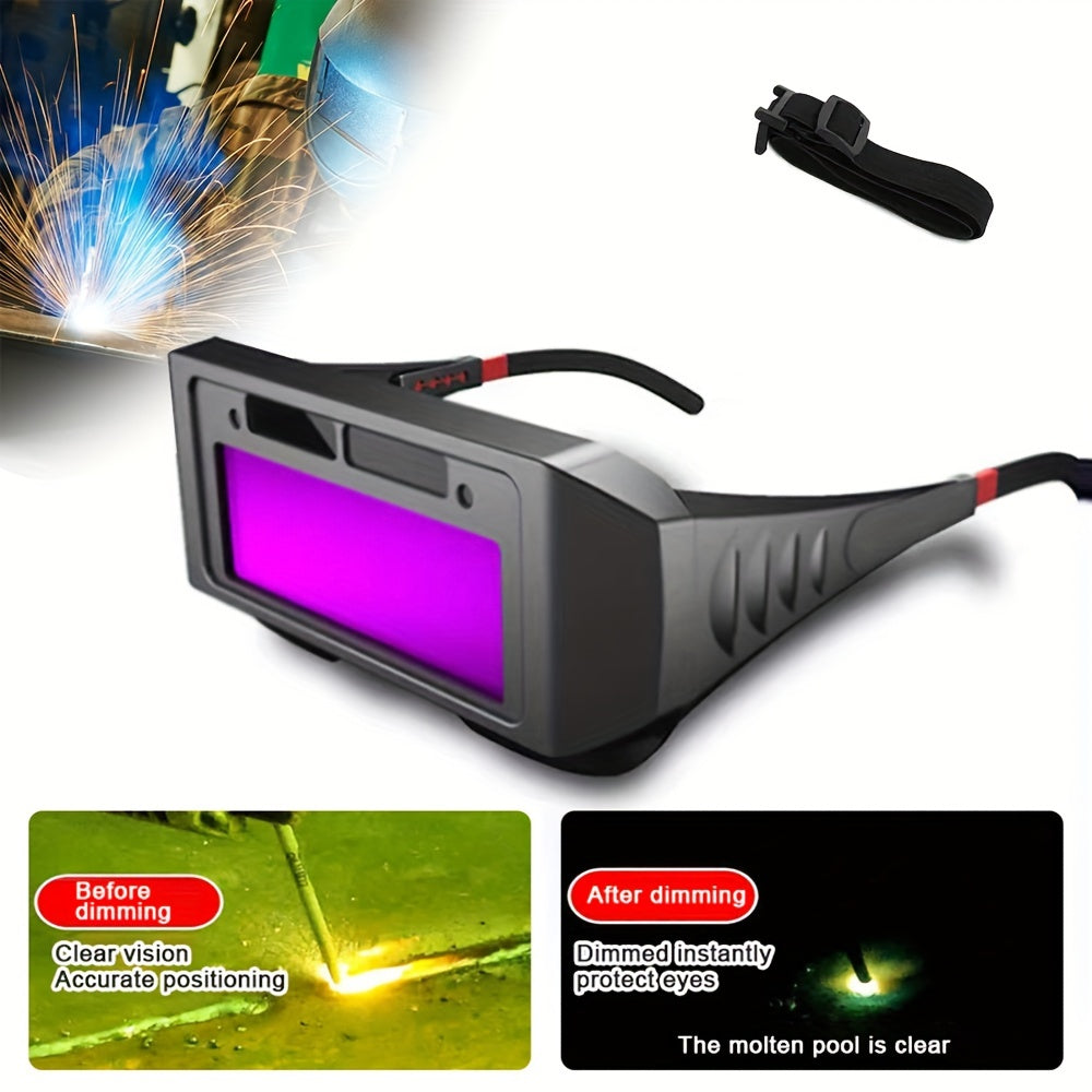 Auto darkening welding helmet with automatic light change, anti-eyes shield, goggle glasses, and solar energy.