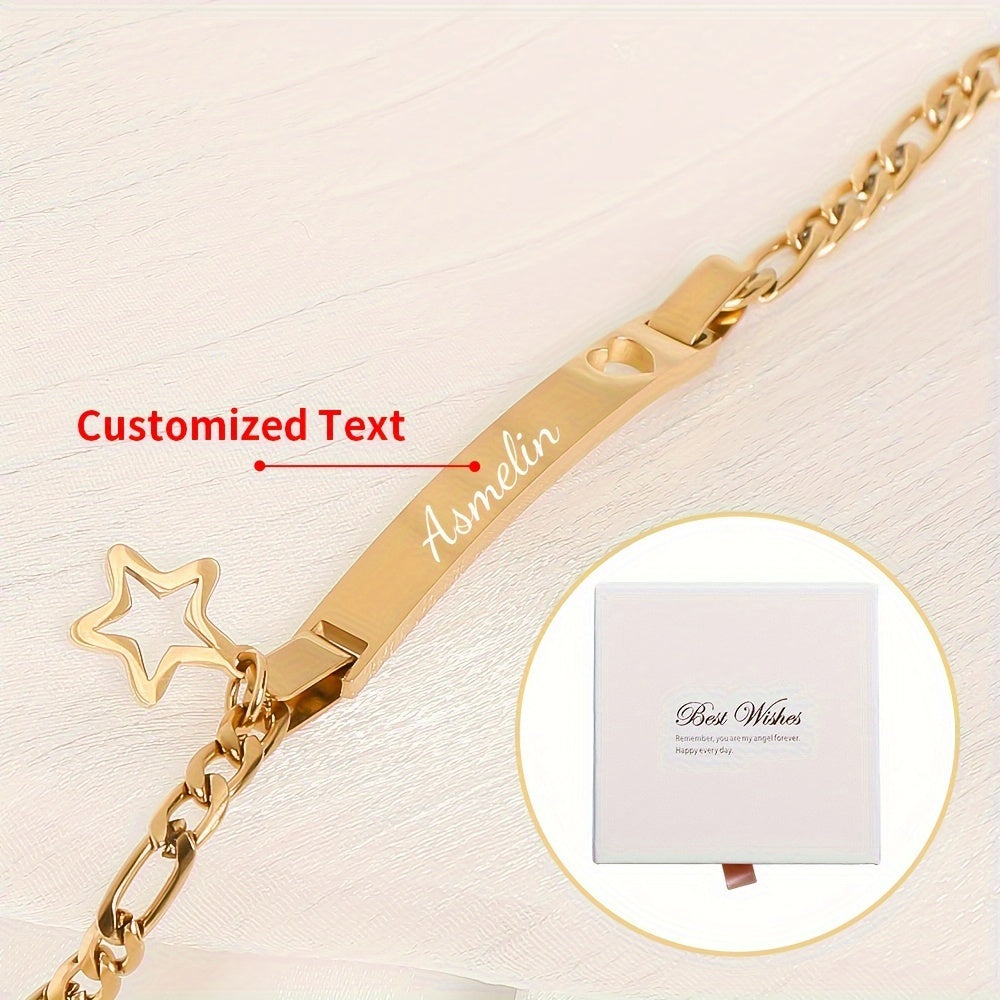 Personalized Star and Heart Bracelet - Ideal for Celebrating Birthdays, Anniversaries, and Memorable Events - Made with Titanium Alloy in Ivory and Gold, Comes with a Gift Box