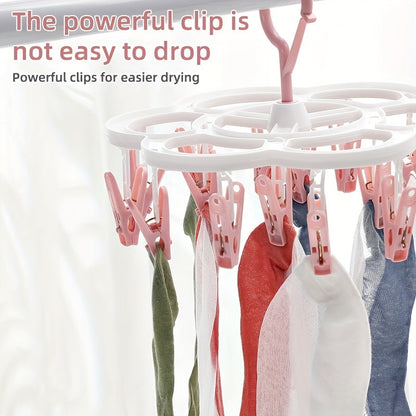 Sun-Cured Clothes Hanger with 16 Clothespins for Socks, Bras, and Underwear - Made from Long-Lasting Plastic for Convenient Drying and Tidying Up