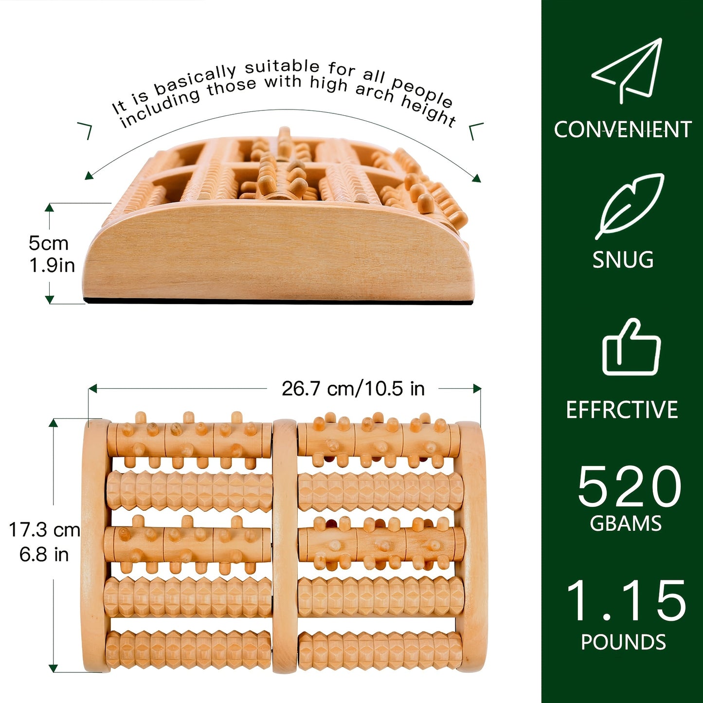 Wooden foot massager roller for pain relief and fatigue reduction.