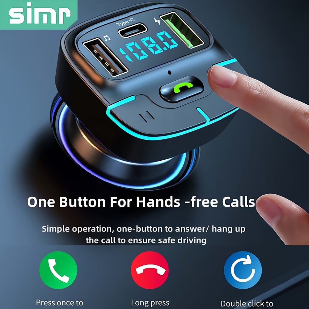 Super Lossless Sound Wireless Car MP3 Player FM Transmitter with Dual USB Fast Charging, Type-C USB, Hands-Free Calling, and Audio Receiver.