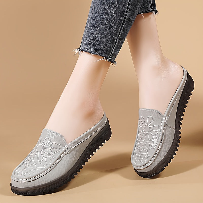 Lightweight slip-on mules for women, with flat heel and plain toe. Made from man-made materials, hand washable. Perfect for all-season comfort. European Special Edition.