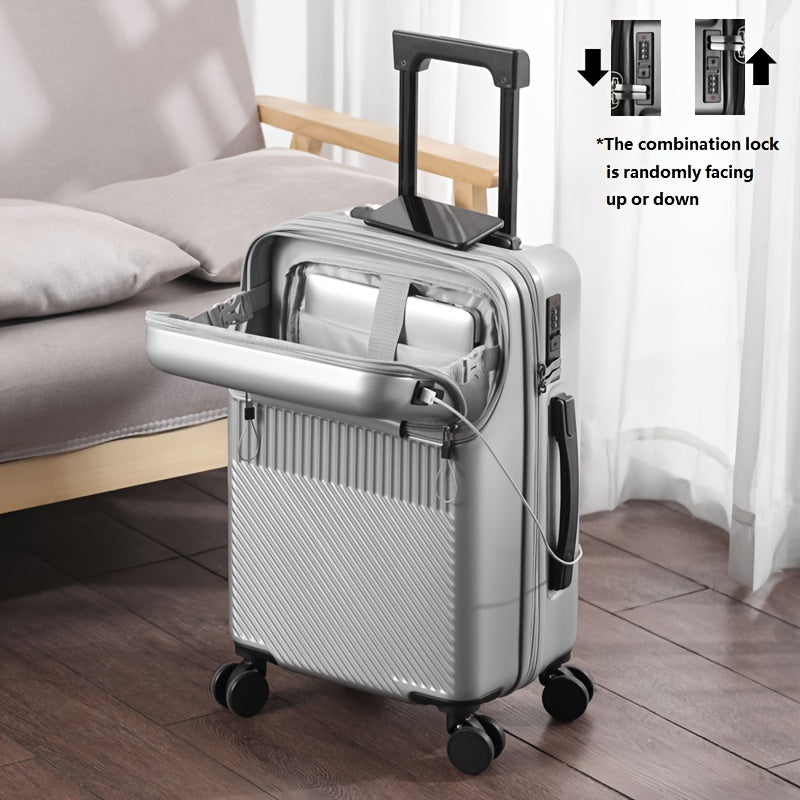 Compact 20-inch carry-on with cup holder and retractable handle.