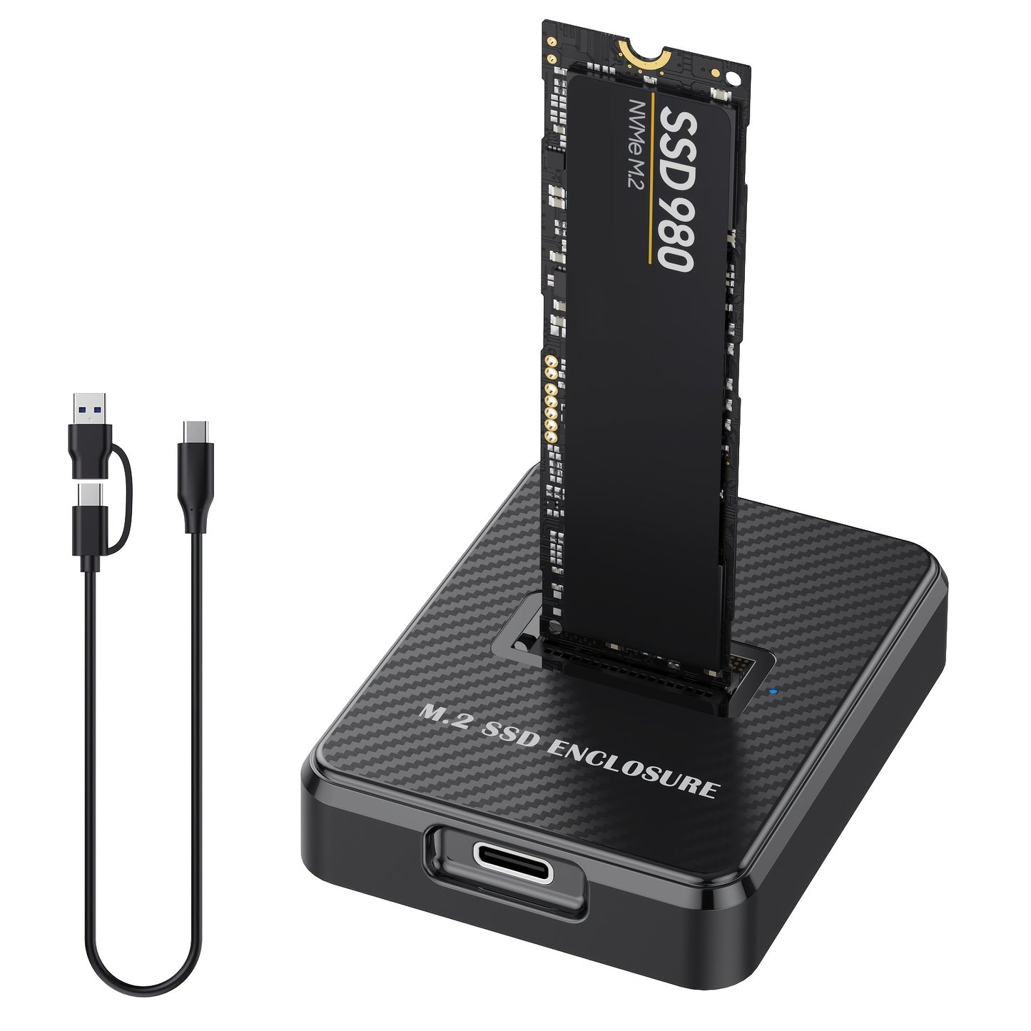 High-Speed M.2 NVMe & SATA to USB-C Docking Station - Tool-free adapter for 2230/2242/2260/2280 sizes. Includes A-C to USB-C cable. Compatible with Windows, Mac OS, Linux. Durable ABS