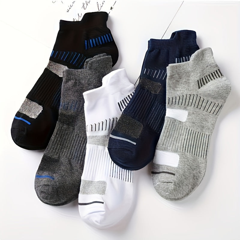 5 pairs of breathable ankle socks, striped design for men's fall wear