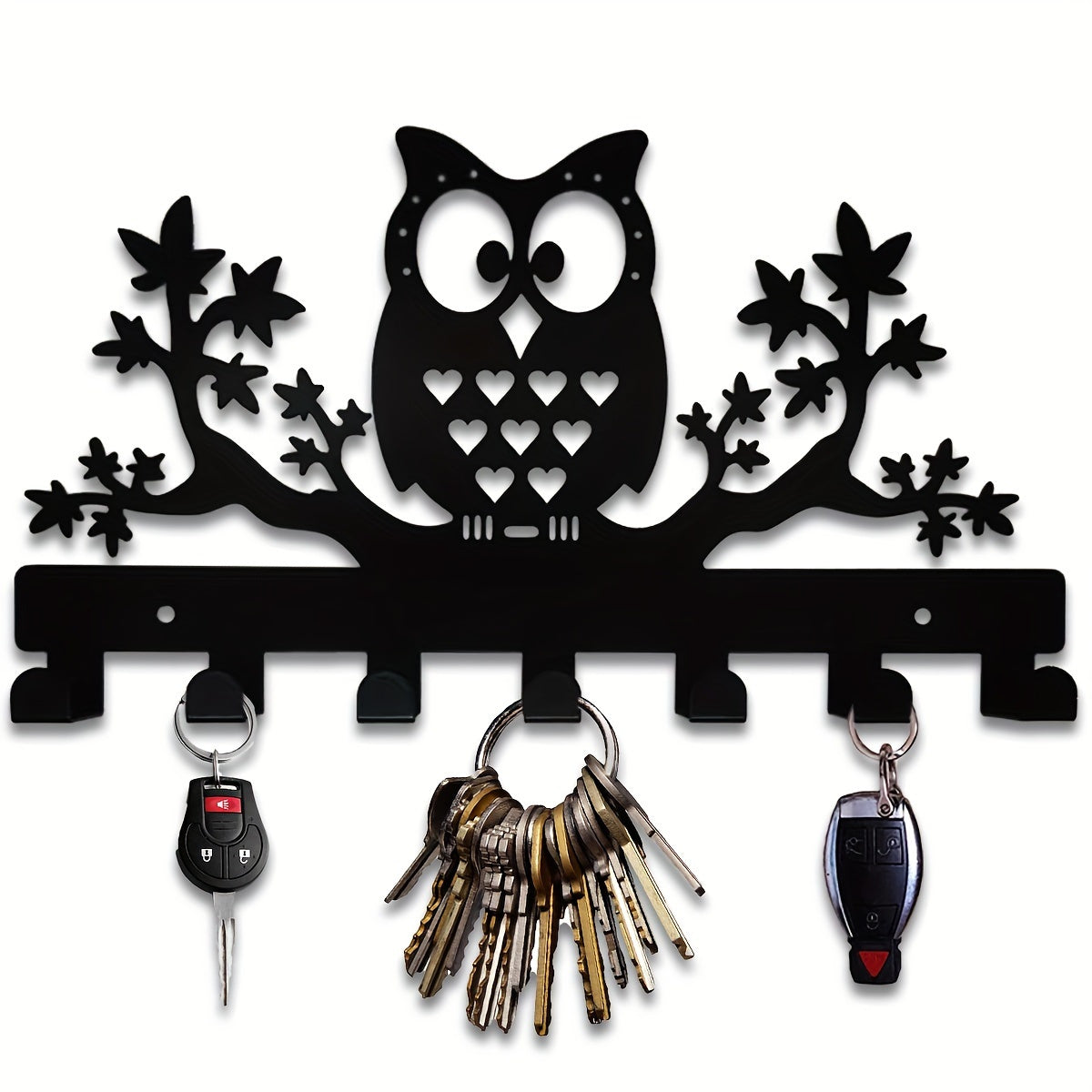 Iron Owl Coat Hook with Seven Hooks, Wall-Mounted for Entryway Storage