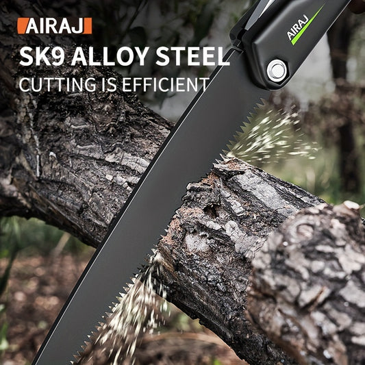 Durable metal pruning saw for woodworking and tree cutting with SK9 alloy steel blade. Quick folding design for easy storage. Bare tool included. Ideal for home and garden use.