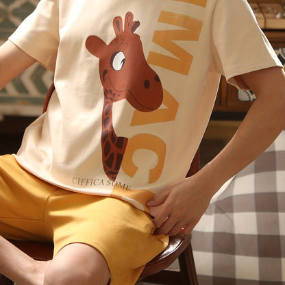 Men's summer cartoon pajamas - short sleeve set for casual home wear.