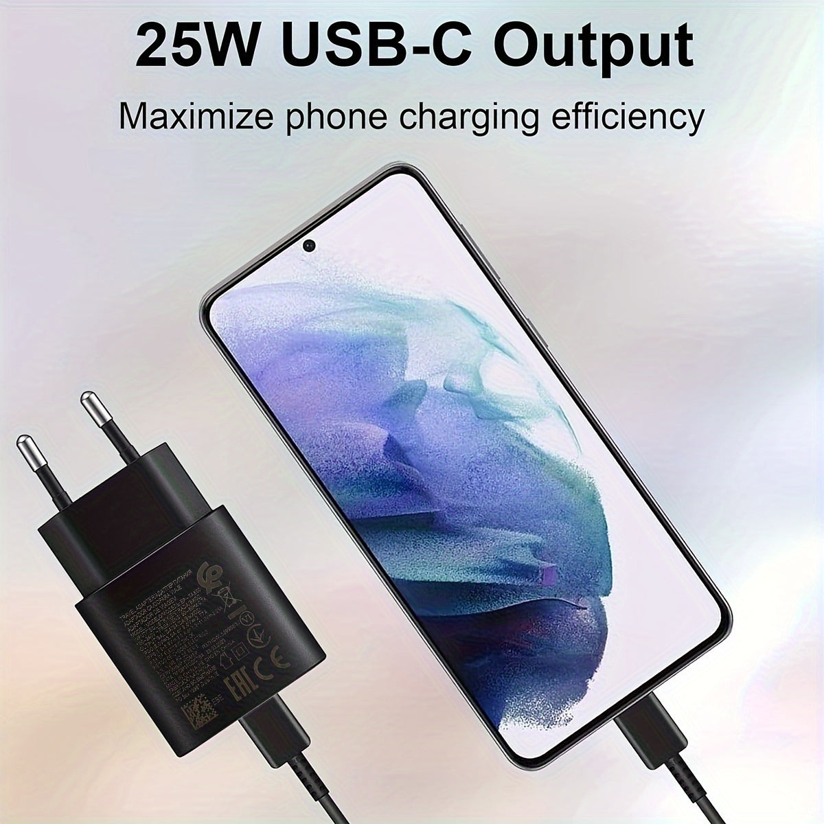 Зарядное устройство Samsung Быстрая зарядка 25W с USB C настенным зарядным устройством и кабелем Type C для Samsung/S23/S22/S21/S20/Ultra/Plus/FE, Note 20/10, A54/A53, iPhone15/16