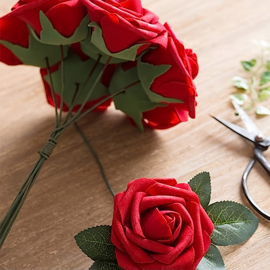 25 artificial roses with stems for DIY wedding bouquets or home decor on Valentine's Day.