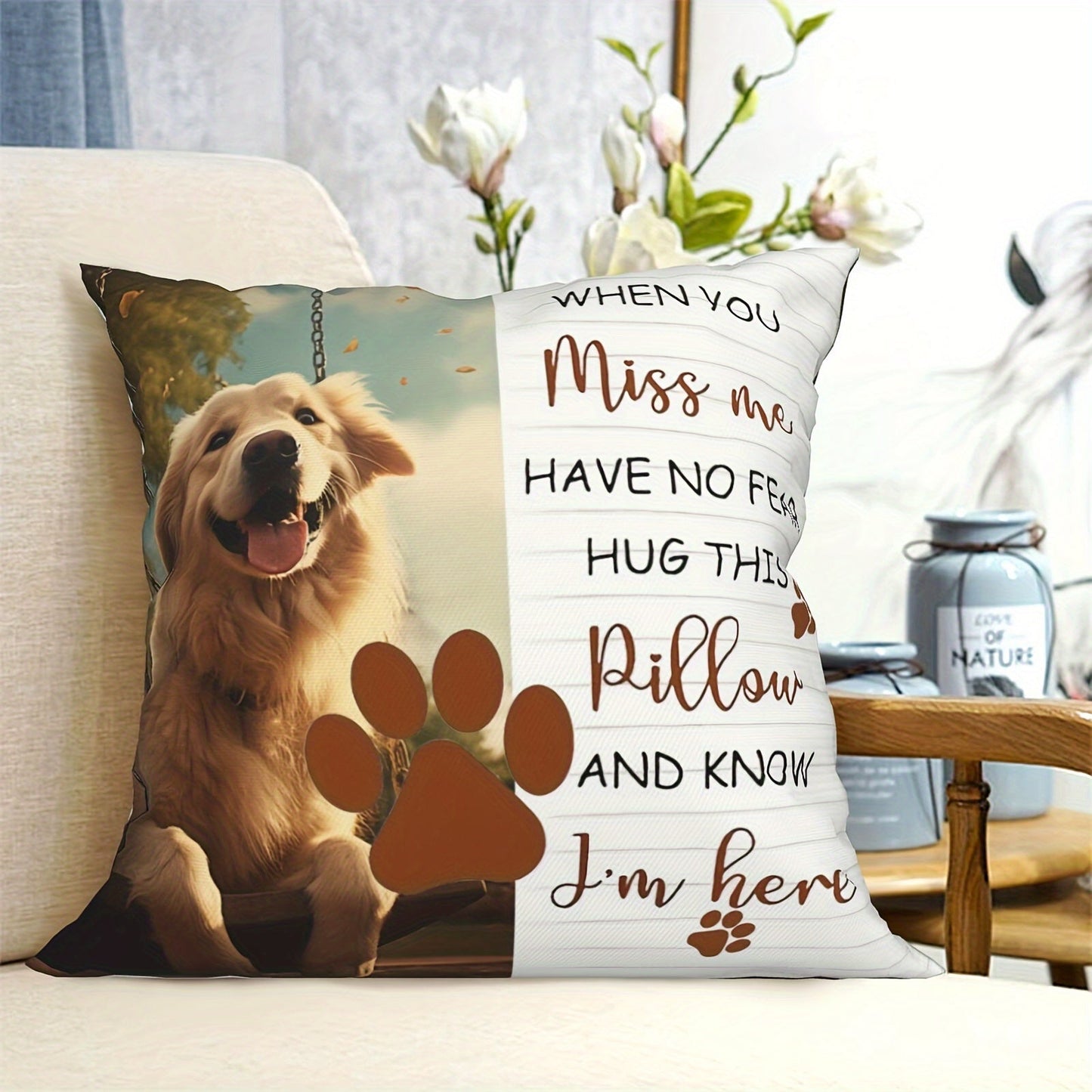 Customize your own pet pillow with a unique portrait, perfect for hugging! This double-sided print photo pillowcase makes a great home decor or memorial gift. Please note, pillow core is not included.