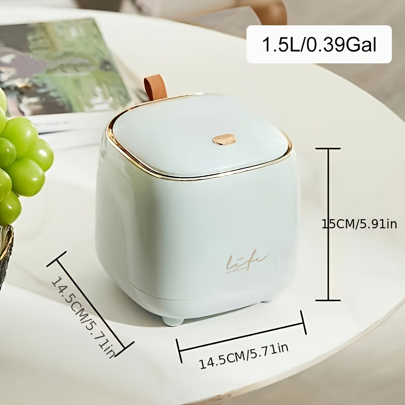 1pc 1.5L Desktop Trash Can for Kitchen, Bathroom, Bedroom, and Office. Can be used as a decorative accessory or for storage and cleaning.