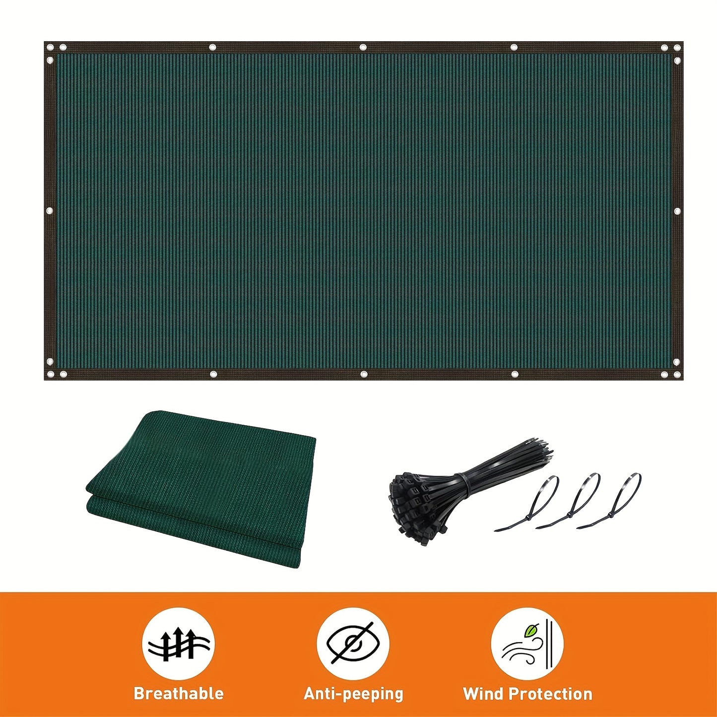 1pc Heavy-Duty Privacy Screen Fence for outdoor walls, gardens, patios, pools - Includes Zip Ties and is made of breathable anti-peeping wind protection mesh fabric in Green color.