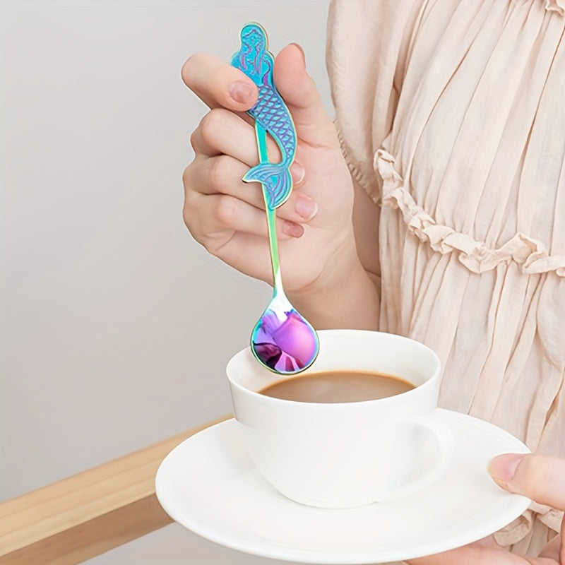 Mermaid Shaped Coffee Spoon made of 304 Stainless Steel, Perfect for Coffee Shops, Christmas, Thanksgiving, Weddings, and Housewarmings. Ideal Gift and Kitchen Decor with Mirror Finish, Dishwasher Safe.