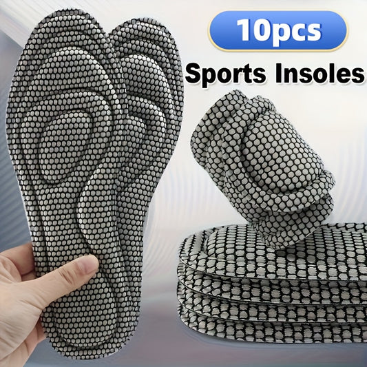 10pcs/5pairs of 5D Memory Foam Insoles for Men's and Women's Shoes - Sweat-absorbing pads for running and sports shoes.