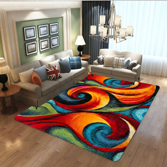 This Vibrant Multicolored Spiral Abstract Mat is a stylish and functional addition to any home. Made from non-slip, stain & water-resistant polyester, this machine washable mat is perfect for use in the living room, bedroom, or corridor. Its modern