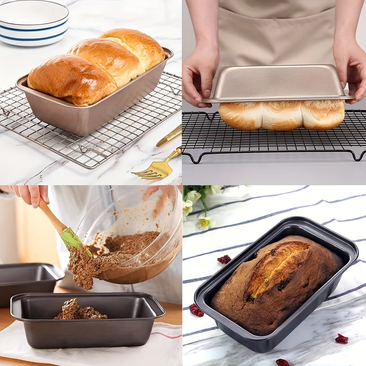 Best for Christmas and Thanksgiving, this nonstick loaf pan is made of rectangle carbon steel for baking bread in the kitchen. Featuring easy grips handles, it is perfect for making homemade cakes, breads, meatloaf, brownies, and pound cakes. Available