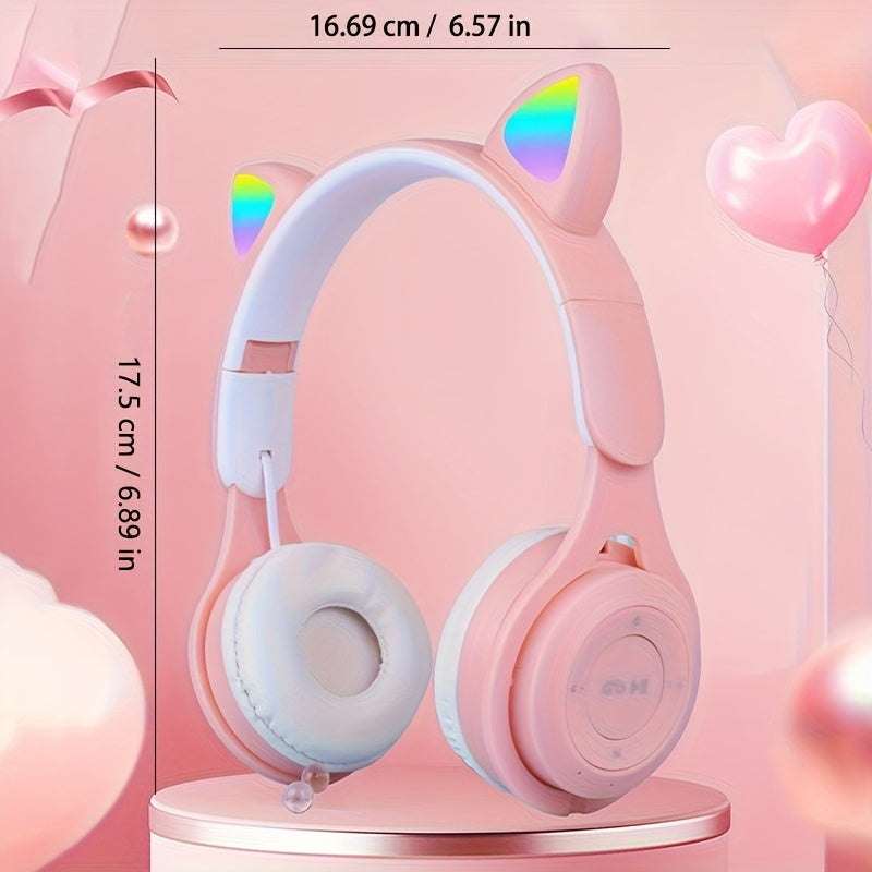 Wireless headphones with gradient color LED light cat ears