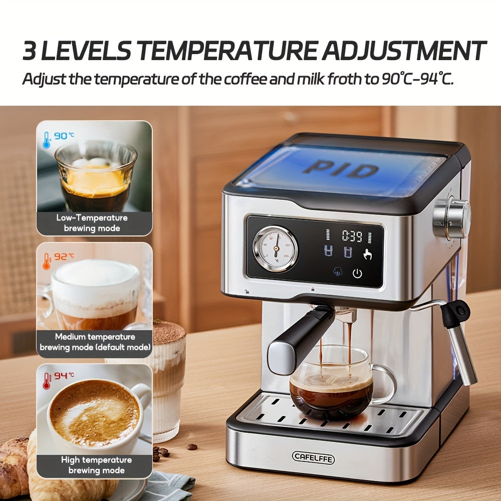 CAFELFFE Semi-Automatic Espresso Machine with 20 Bar Pump Pressure, 1.5L Removable Water Tank, Temperature Control, Steam Wand for Espresso, Latte, Cappuccino. Rust-resistant, 220-240V, EU