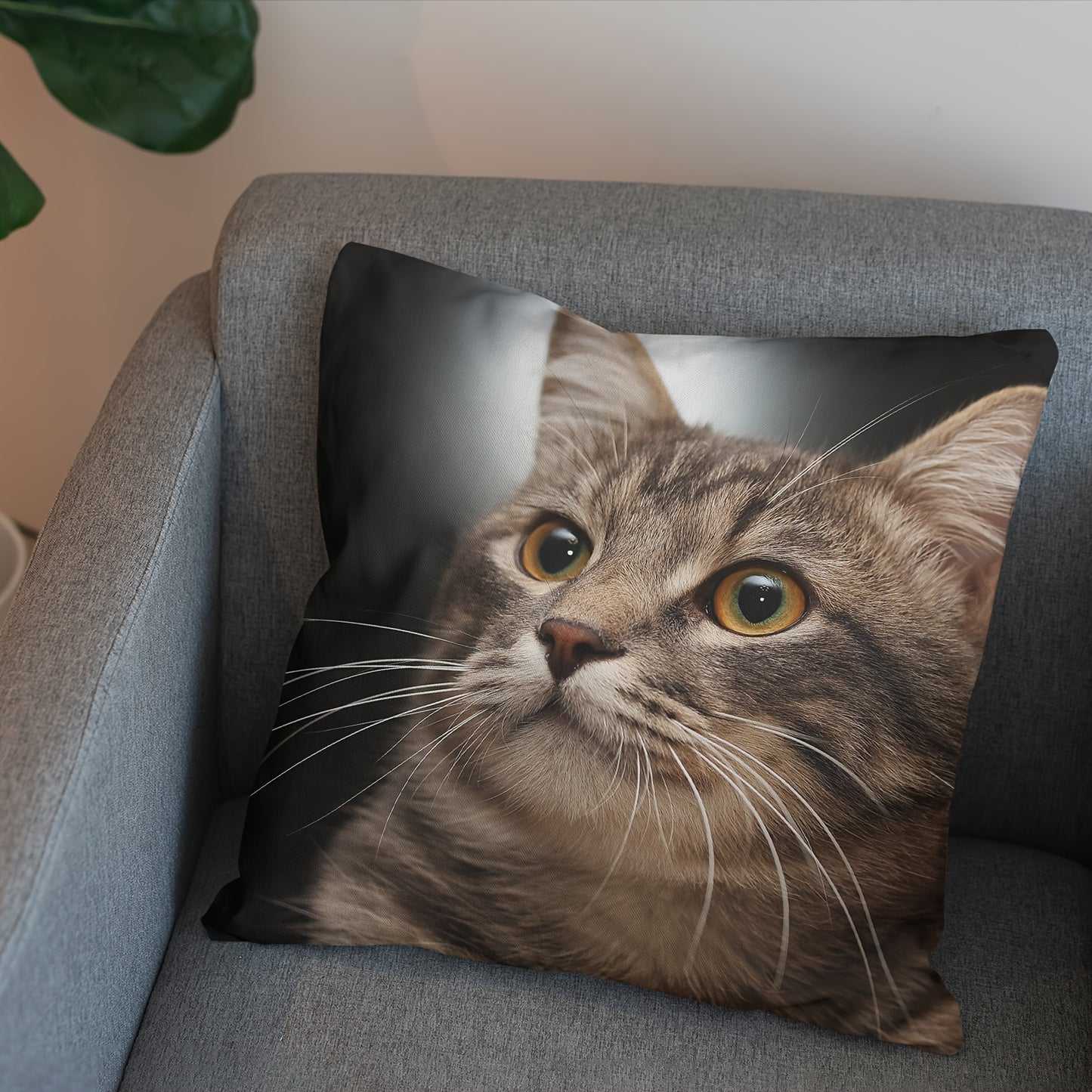 Cat plush pillow cover - 45.72x45.72 cm, zippered, machine washable, single-sided print for sofa & bedroom decor, short plush, pillow core not included