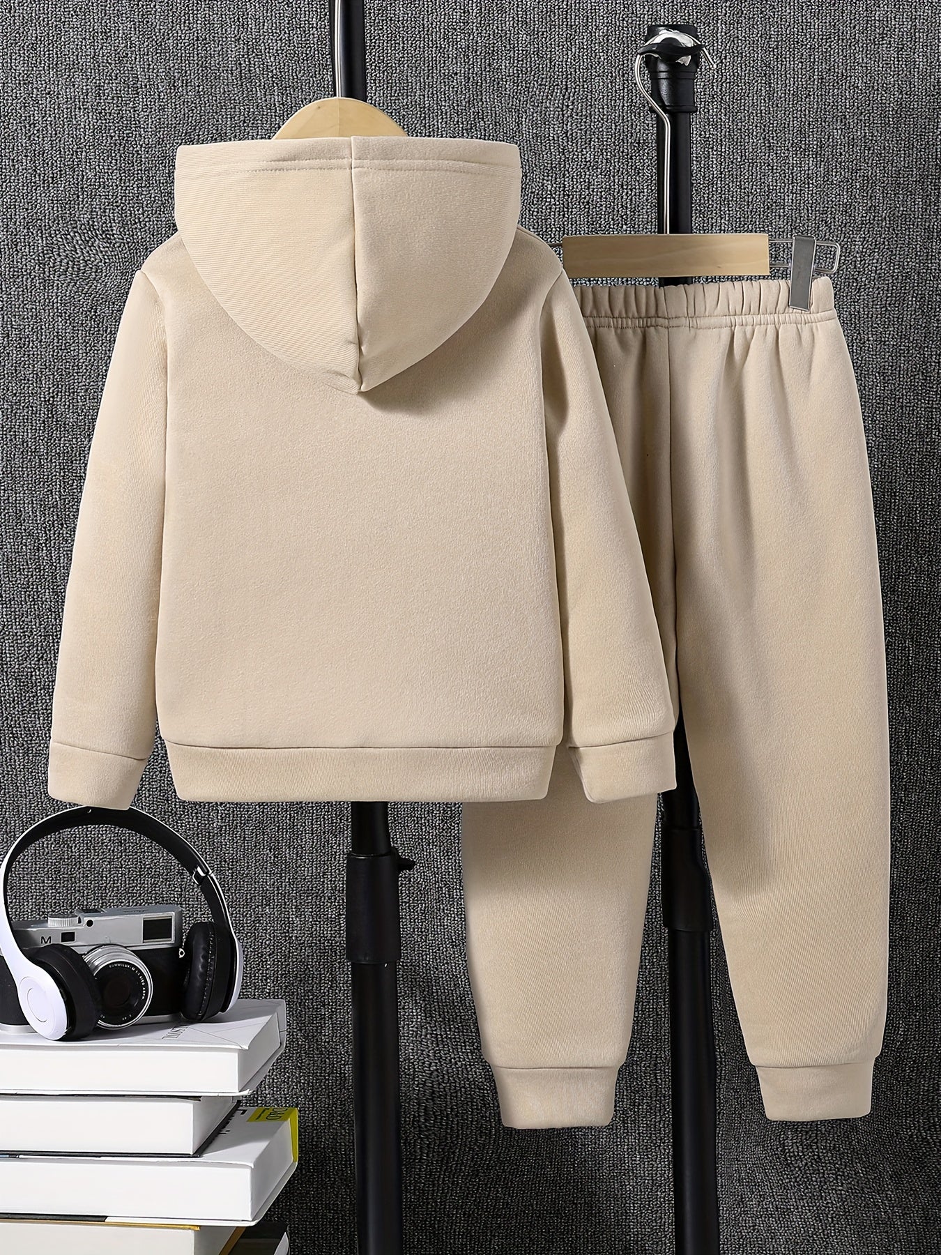 Boy's casual co-ord set with long sleeve hoodie and jogger pants for daily and outdoor wear in spring and fall.