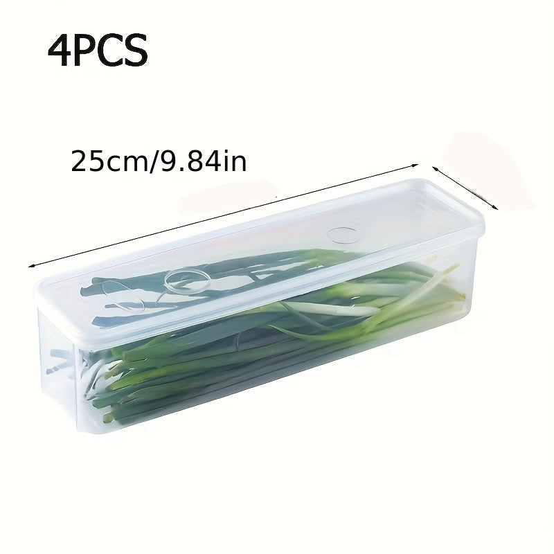 Set of 4 BPA-Free Plastic Food Storage Containers with Lids, Ideal for Organizing Onions, Parsley, Coriander, Garlic, Noodles, Eggs in the Fridge. Easy to Hand Wash, Essential Kitchen Items.