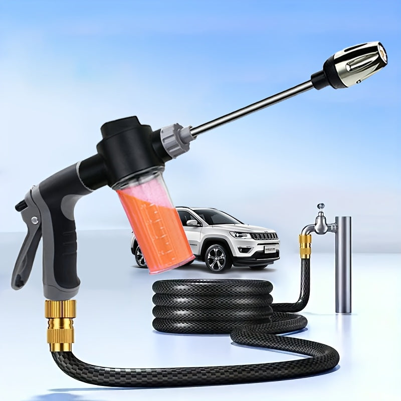 Powerful multi-function car washing water gun with long rod nozzle for RV cleaning and garden watering.