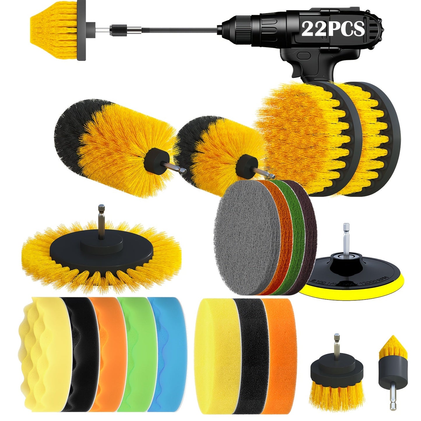 This versatile electric cleaning kit includes 22 pieces of multi-purpose drill brush attachments with scrub pads and sponges. No electricity is needed for cleaning in the bathroom, toilet, kitchen, car, and walls. Perfect for grout, sinks, carpets