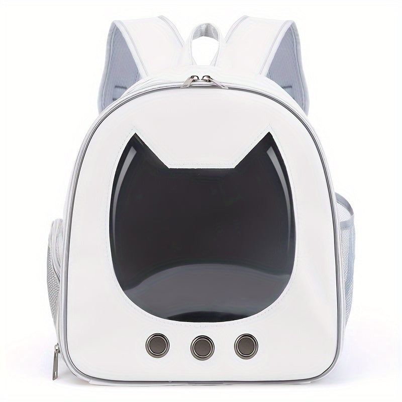 Portable cat backpack carrier with water-resistant material, breathable design and zip closure. Features comfortable shoulder straps for cats and small dogs, perfect for outdoor adventures.