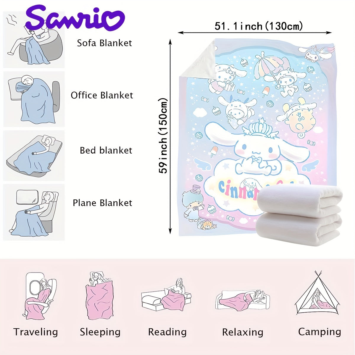 Stay cozy with this adorable Sanrio Big Eared Dog flannel blanket featuring a cartoon digital print. Designed for ultimate comfort, this cute blanket is perfect for adding a touch of comfort and style to any living space. Wrap yourself in warmth and