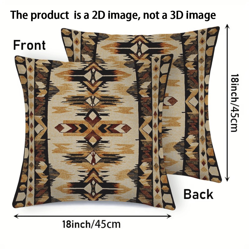 Set of 2 Stylish Native American-Inspired Antique Flannel Pillow Covers, 45.72x45.72 cm, Cozy Short Plush Cushion Cases with Zipper Closure, Easy to Clean in Washing Machine, Versatile All-Season Decorative Pillowcases for Couch, Bed, Car - Perfect for