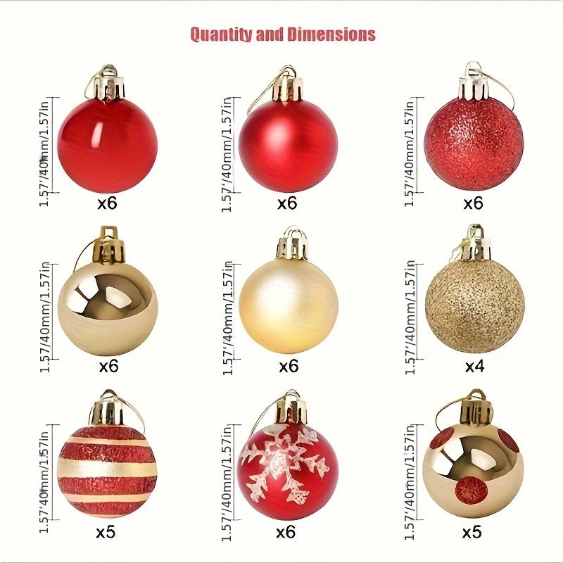 50 classic round plastic ornaments for Christmas tree decoration, suitable for various holidays and events. No feathers included. Ideal for Christmas parties.