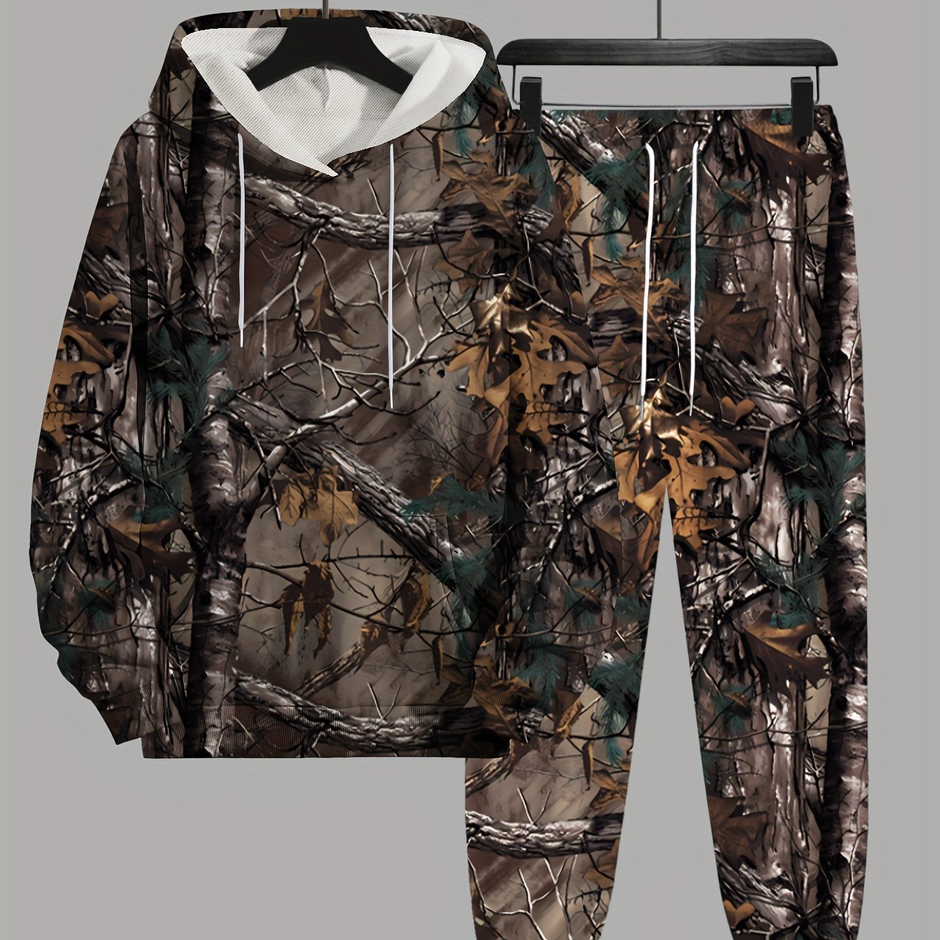 3D Trunk Graphic Hooded Sweatshirt & Sweatpants Set for Plus Size Men, Perfect for Spring, Fall, and Winter