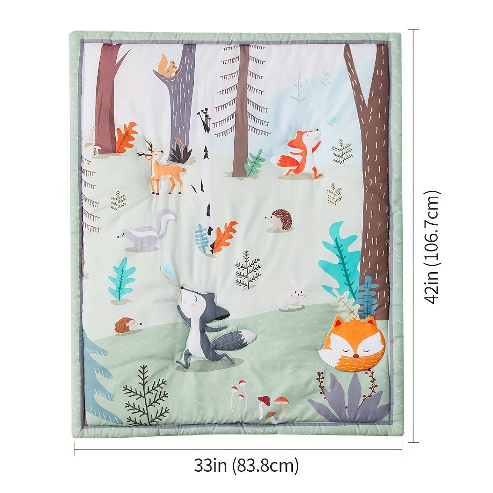 BEEWEED Woodland Animals Print Crib Quilt - Perfect for Kids' Nursery, Made with Breathable Polyester Fiber, Suitable for All Seasons, Ultra Cozy and Gentle on Skin. Great for Kindergarten Bedroom Decoration and Christmas Gift.