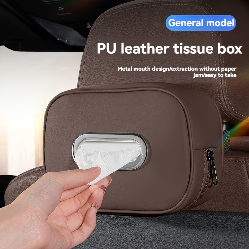 1pc PU Leather Car Tissue Box Holder - Multi-functional storage organizer for vehicle interior.