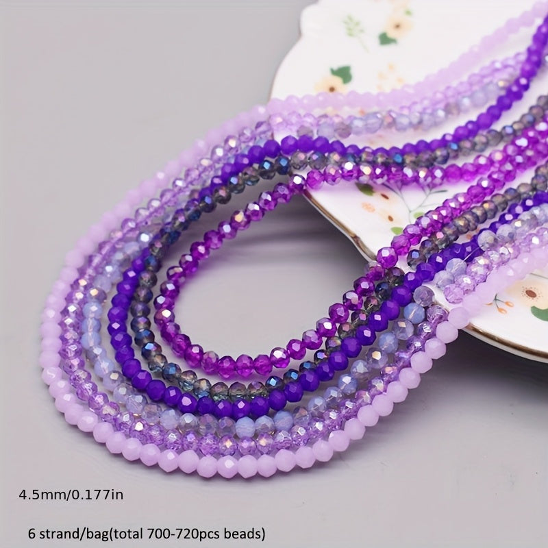 720 pieces of faceted glass rondelle beads measuring 4mm each, sold in a convenient bag. Perfect for crafting jewelry, DIY projects, and adding embellishments to clothing items such as necklaces, bracelets, and more.