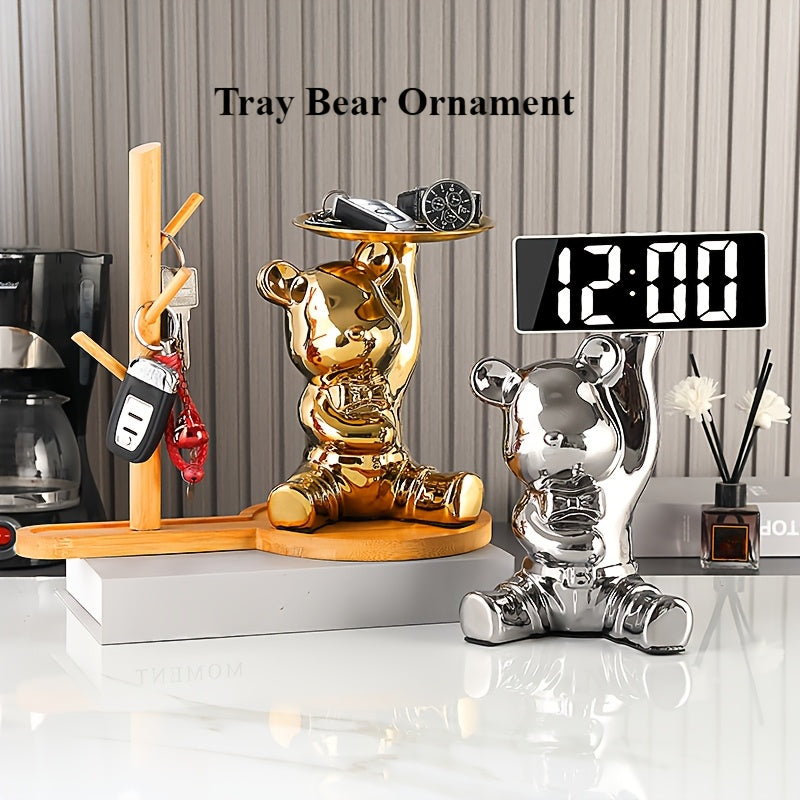 Elegant Ceramic Teddy Bear Key Tray and Money Saving Jar serves as a lightweight entryway organizer and decorative storage ornament.