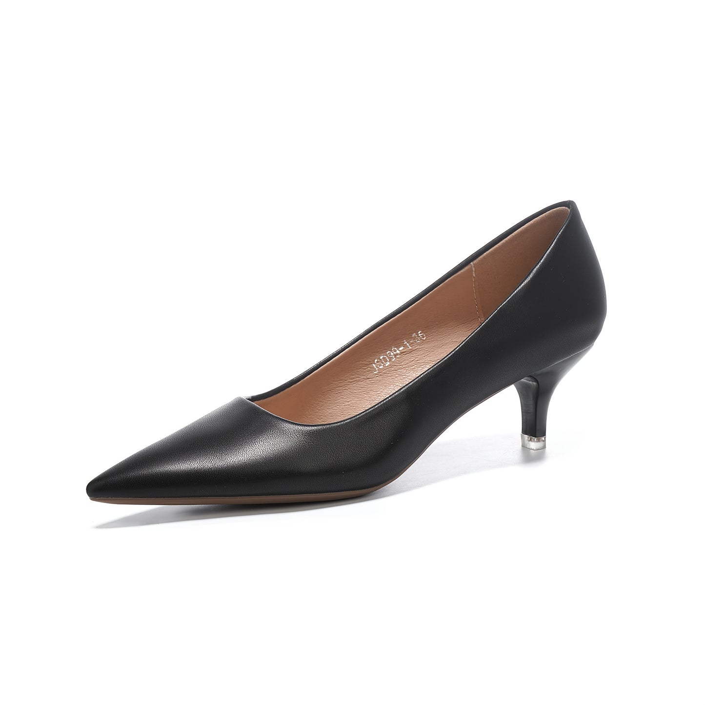 Stylish black mid-heel pumps with pointed stiletto heels, faux leather, rubber sole, lightweight - available in sizes 34-43.