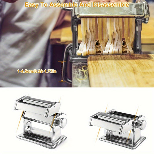 Adjustable Stainless Steel Pasta Maker, Manual Noodle Width, Easy-to-Use Home Italian Pasta Machine, Essential Kitchen and Dining Tool, Includes Italian Noodle Machine Accessories