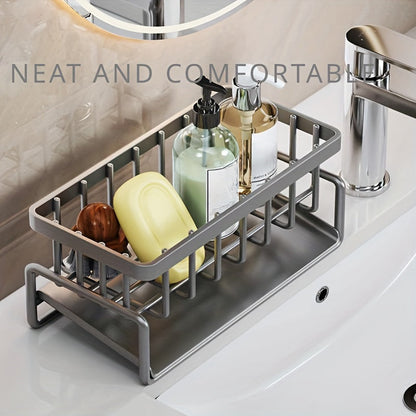 Sink Caddy Organizer with Metal and Plastic Construction, Ideal for Bathroom and Kitchen Storage. Features Sponge and Cloth Holder, Leak-Proof Cutting Angle Design. Currently on Sale!