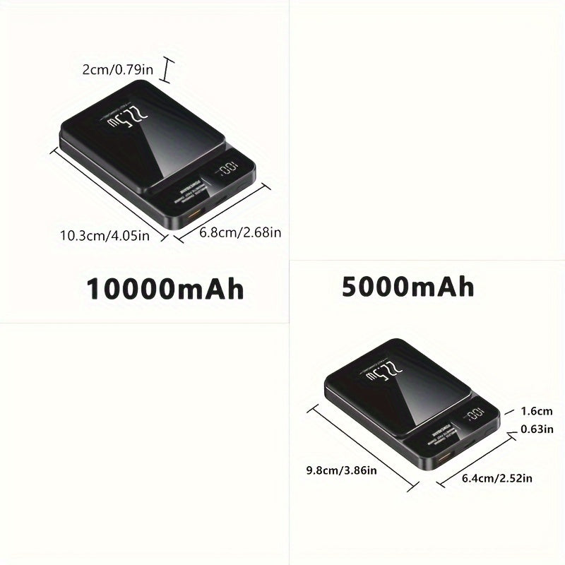 Портативное зарядное устройство с реальной емкостью 5000/10000 мАч, цифровым дисплеем, магнитным креплением для быстрой зарядки до 15W/22.5W.