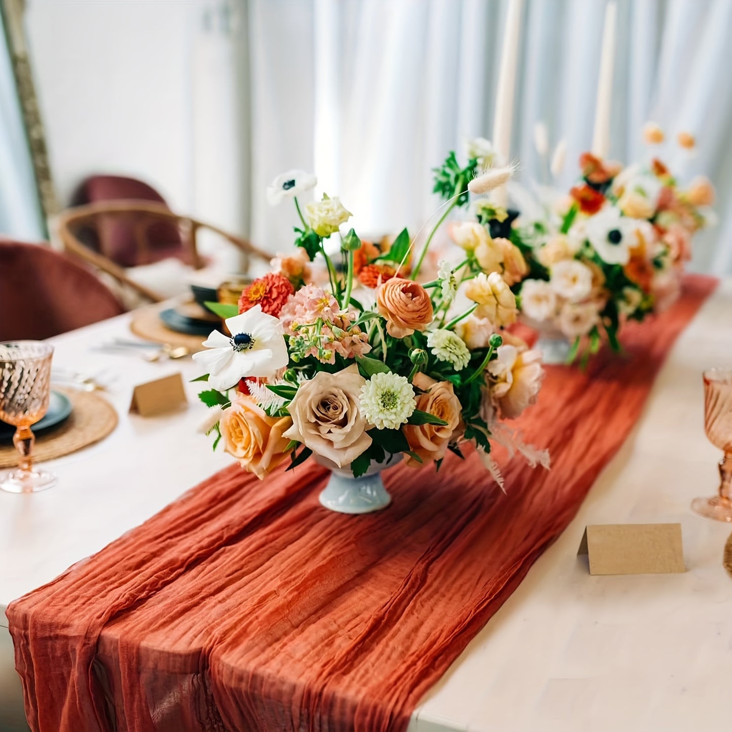 Set of 5 handmade polyester table runners, ideal for weddings and special events