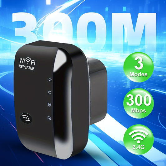 WiFi extender boosts signal to 300Mbps, covers 5000sq.ft, with 3 modes, Ethernet port, easy setup, Alexa compatible, EU plug.