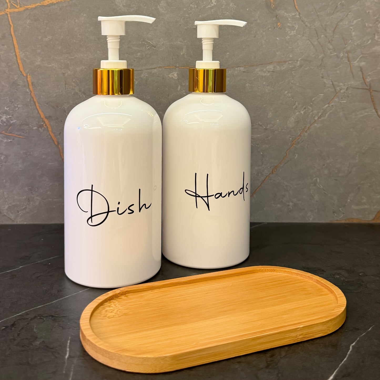 2-pack of 17 oz hand & dish soap dispensers - Plastic, freestanding with refillable lotion pump bottles for kitchen and bathroom use, holiday decorations.