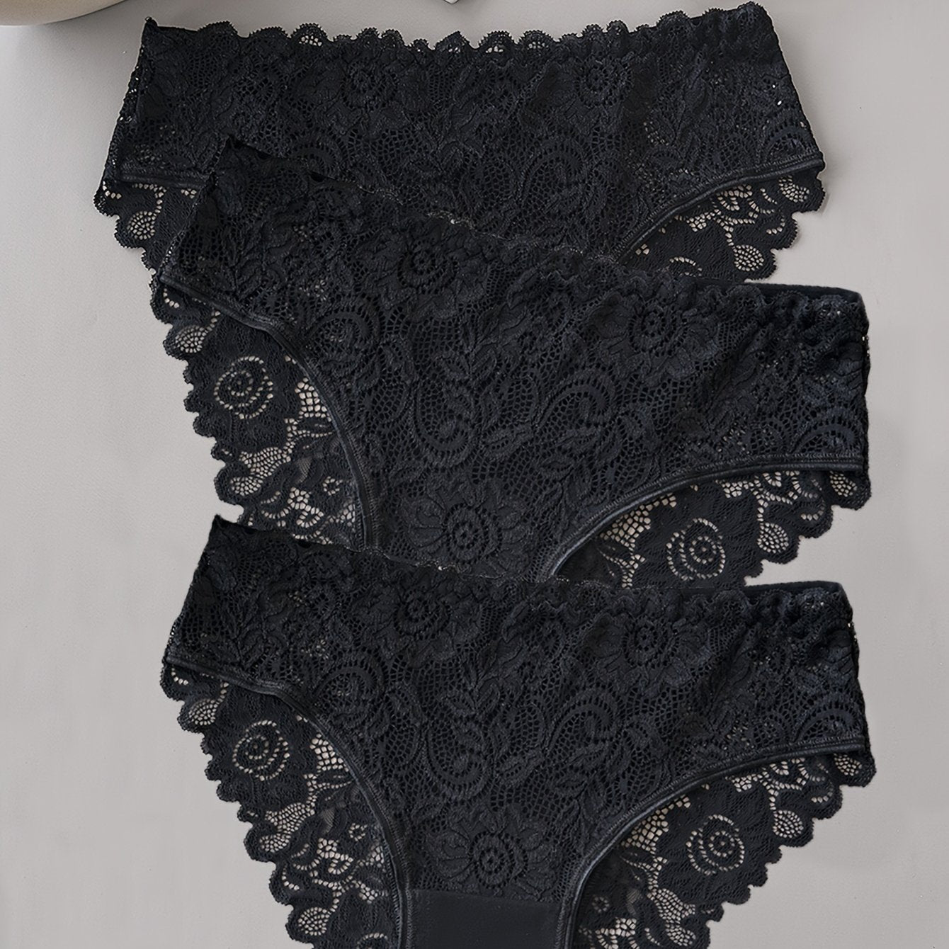 3 solid lace briefs, comfortable and breathable, perfect for women's lingerie and underwear.