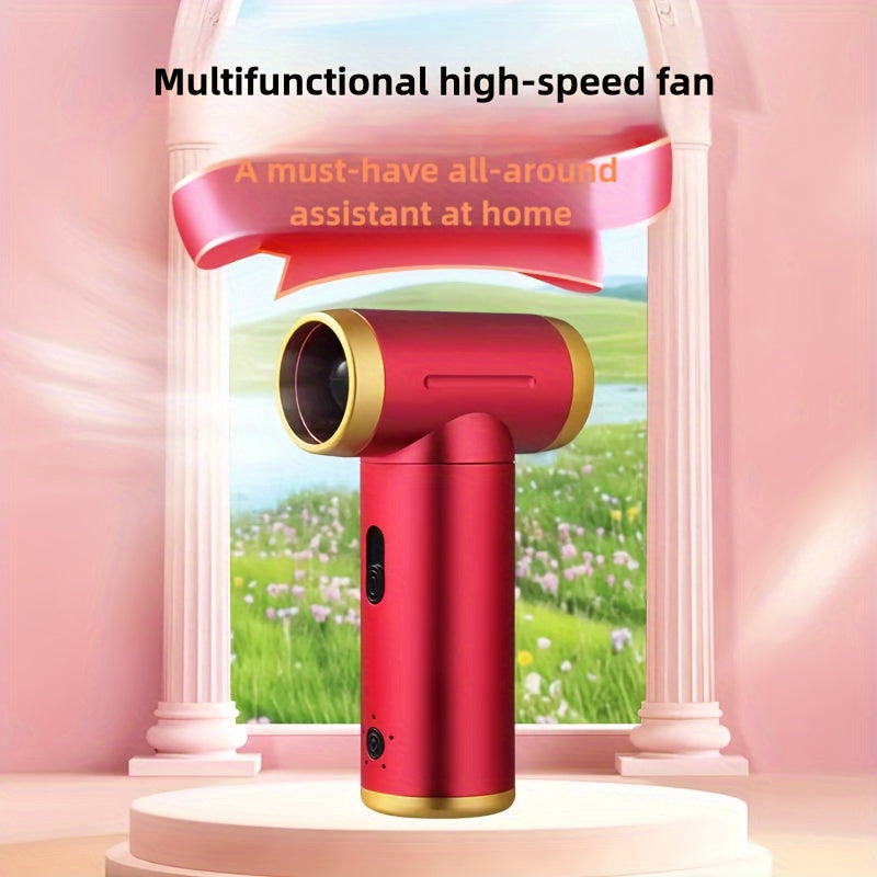 Versatile High-Speed 7-in-1 Multi-Function Fan with 80,000 RPM Motor, 2000mAh Battery - Suction, Blowing, Vacuuming, and Inflating Capabilities, USB Rechargeable, Ergonomic Red and Golden Design for Both Indoor & Outdoor Applications