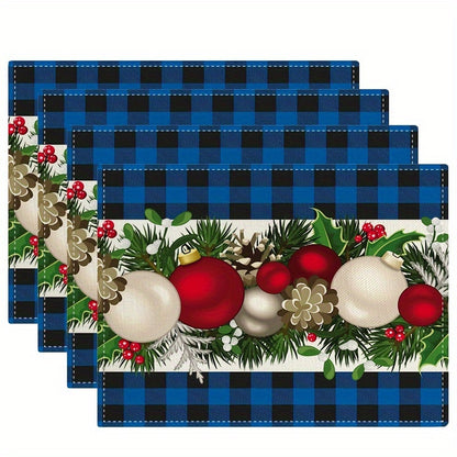 Farmhouse style Christmas placemats in red and black buffalo check plaid set of 4, measuring 30.48x45.72cm.