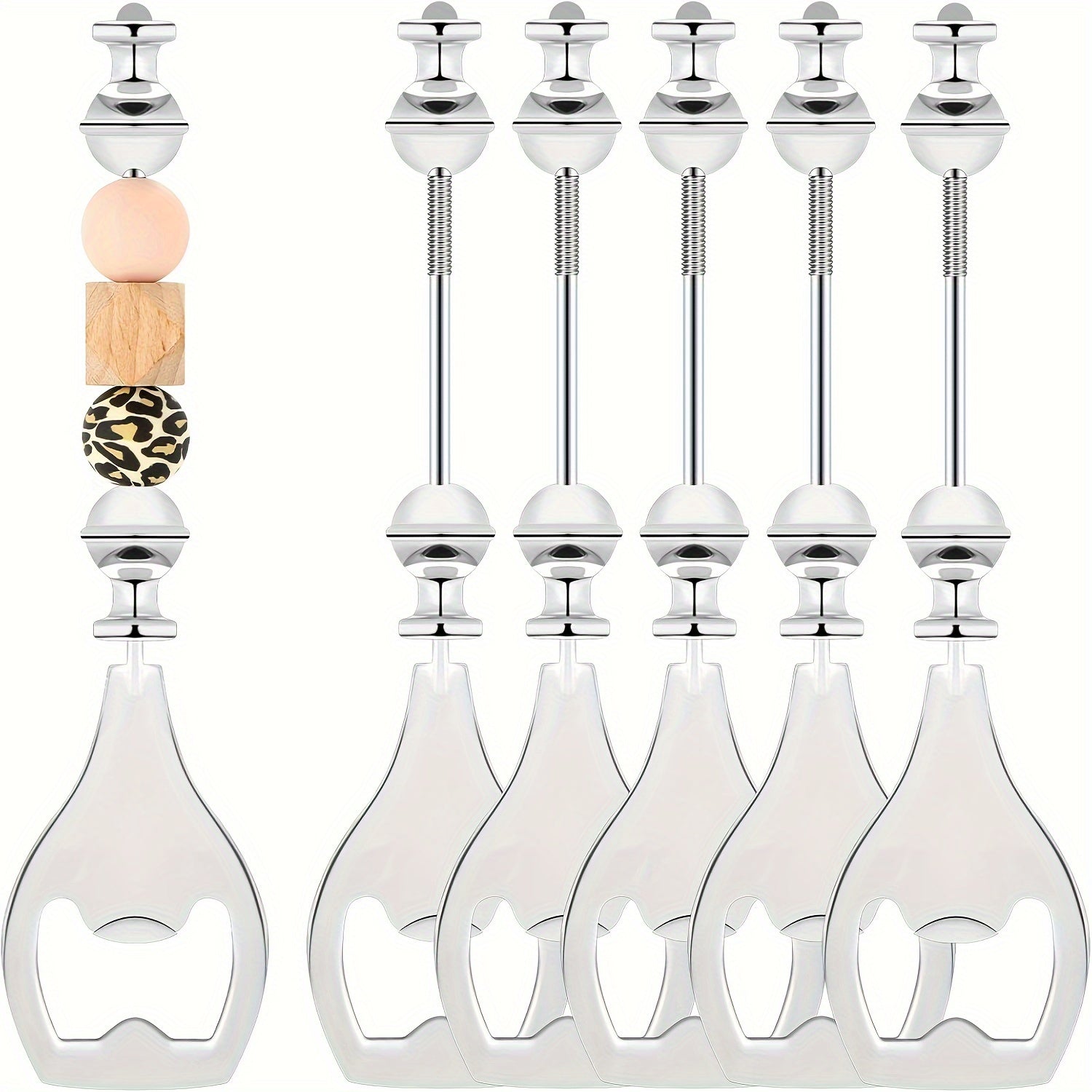Набор из 6 серебристых металлических открывалок для бутылок с бусинами, идеально подходит для DIY-ремесел и подарков на вечеринках, не требует источника питания, отлично подходит для дней рождения и домашнего декора.
