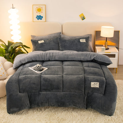 1-piece Industrial Style Sherpa Fleece Quilted Comforter, Luxurious Bedding Featuring Plush Waffle Grid Texture, Perfect for Creating a Cozy and Warm Bedroom Ambiance