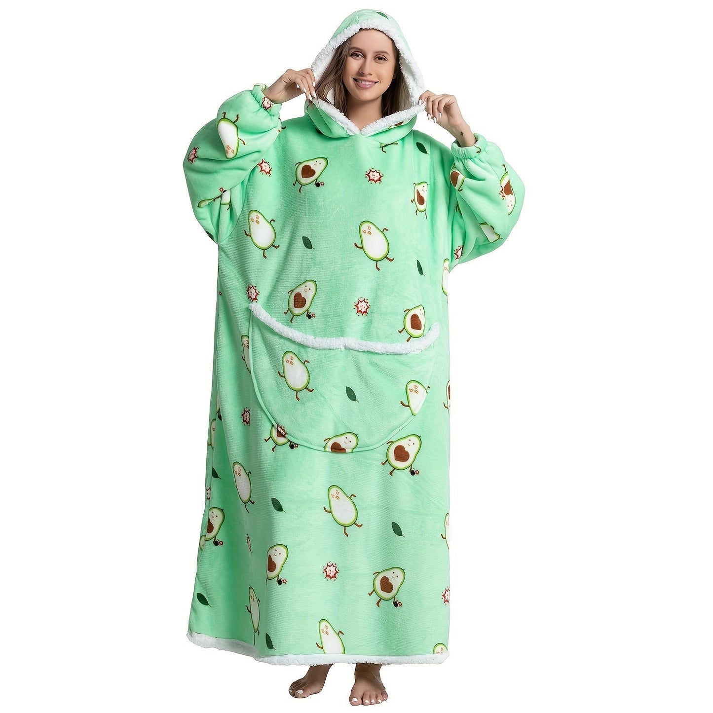 Stay warm and cozy in this Extra Long Wearable Blanket Hoodie featuring a Preppy Style Oversized Flannel design with Animal Print for Adults. Made with Polyester Knit Fabric, this Hand Wash Only Cozy Giant Hoodie is perfect for those chilly nights. 1pc